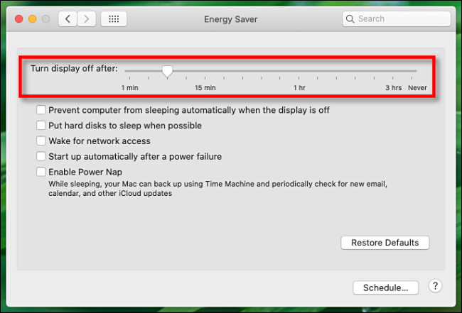 Controle deslizante de exibição do Mac Energy Saver