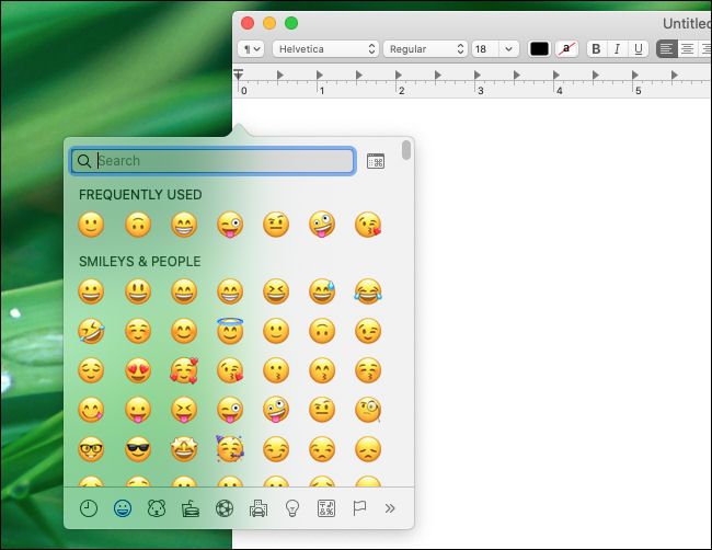 Janela do seletor de emojis do Mac