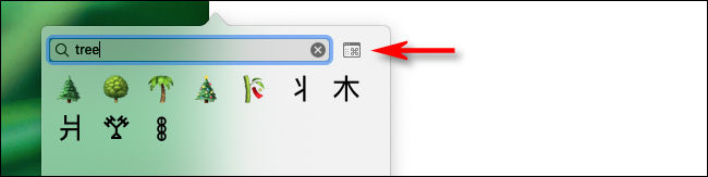 Pressione o botão "visualizador de personagem" na janela de emoji no Mac.