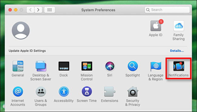 Em Preferências do sistema no Mac, selecione "Notificações".