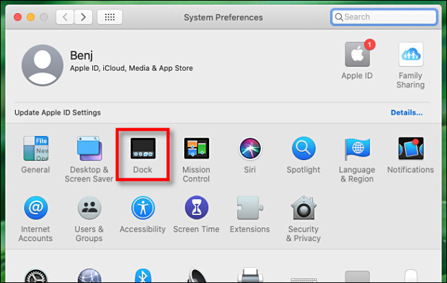 Em Preferências do Sistema no Mac, clique em “Dock”.