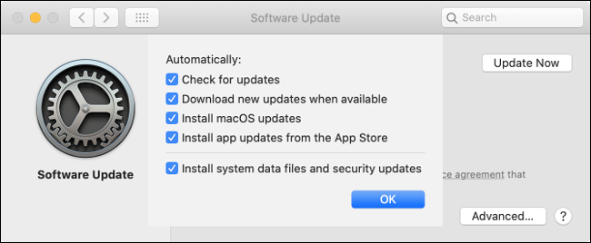 As configurações de "Atualização de software" no Mac.