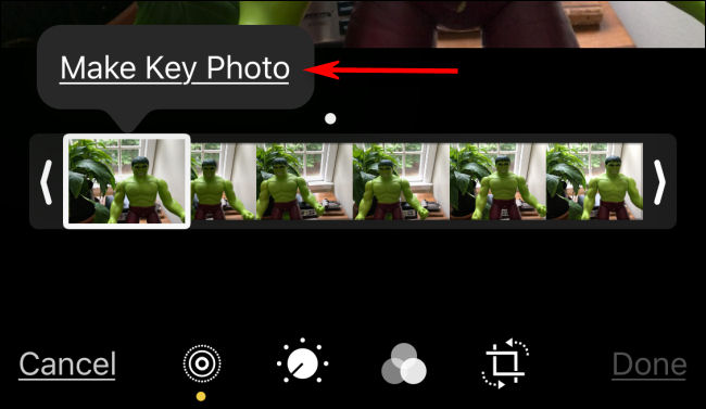 Toque em "Make Key Photo" em Photos on iPhone.