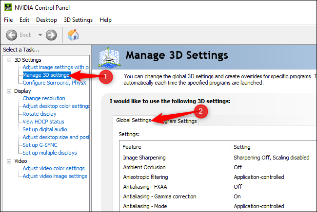 nvidia control panel manage 3d settings best performance