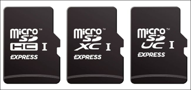 três cartões microsd express