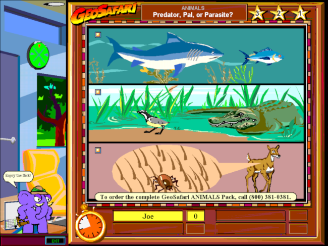 Um teste em "GeoSafari" no Microsoft Bob. 