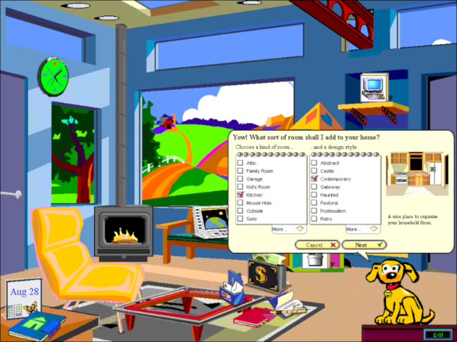 O menu da sala no Microsoft Bob.