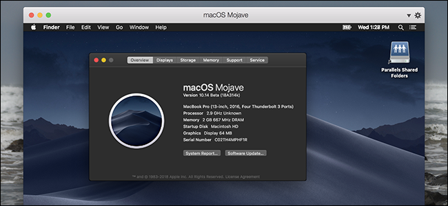 Detalhes da visão geral do Mojave de MacOs em um Mac.