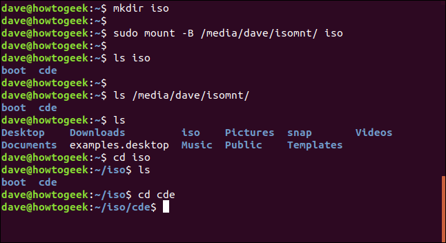 vinculando pontos de montagem em uma janela de terminal