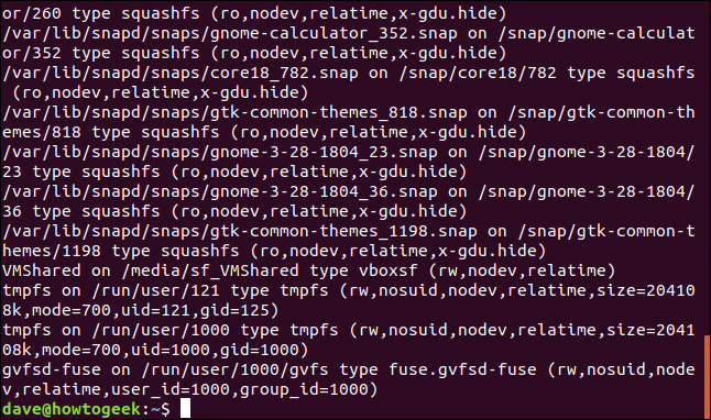 saída da montagem em uma janela de terminal