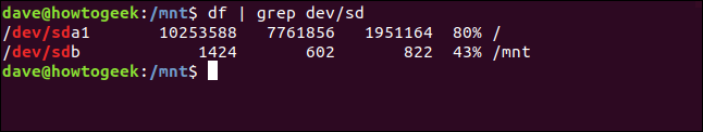 canalizando df por grep com uma unidade de disquete conectada a uma janela de terminal