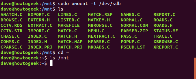 opção umount -l lazy em uma janela de terminal