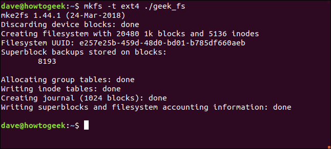 o comando mkfs em uma janela de terminal