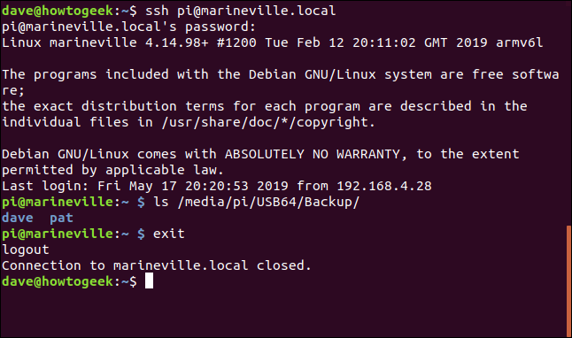 ssh para um pi de framboesa em uma janela de terminal