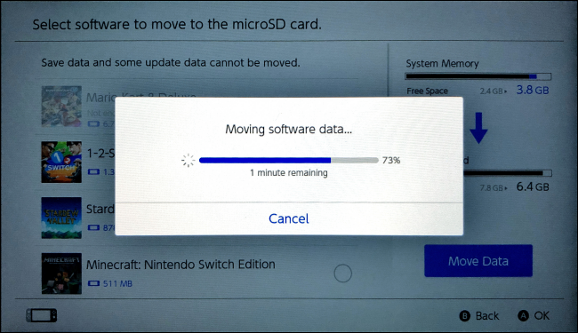 Movendo dados do software no Nintendo Switch