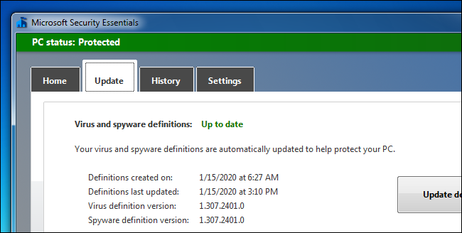O Microsoft Security Essentials ainda está recebendo atualizações de definições no Windows 7.