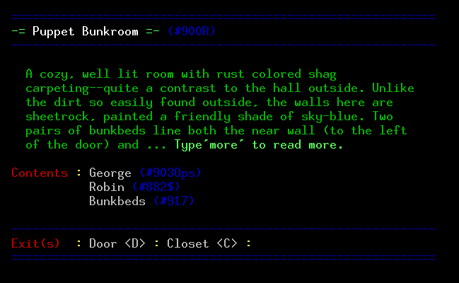 Uma sala CaveMUSH em uma janela de terminal. 