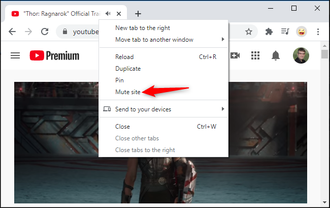 Silenciar um site da guia do menu de contexto do Chrome