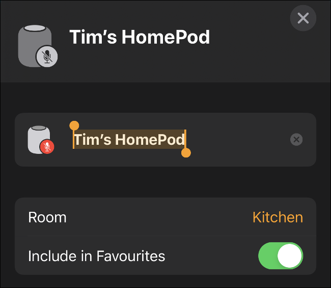 A seção de título no menu Configurações do app Home.