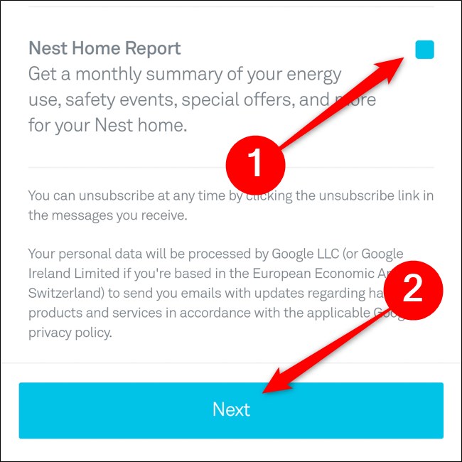 Nest App Selecione e-mails para receber Clique em Avançar
