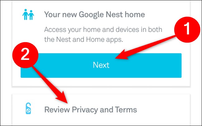 App Nest Selecione sua casa e analise a privacidade e os termos Clique em Avançar