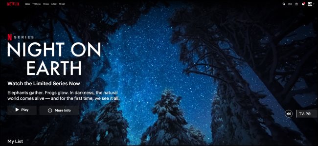 O Netflix reproduz automaticamente uma prévia do Night on Earth durante a navegação.