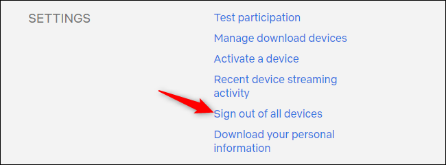 Saindo de todos os dispositivos da página de configurações da conta do Netflix.