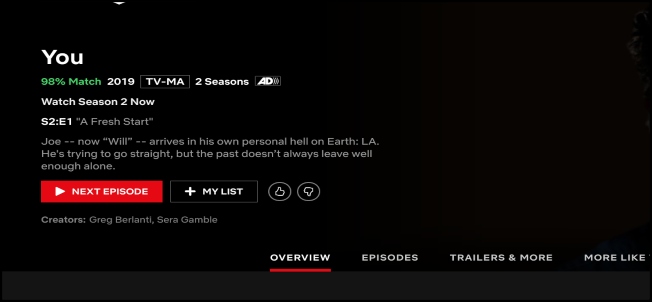Tela do episódio do Netflix