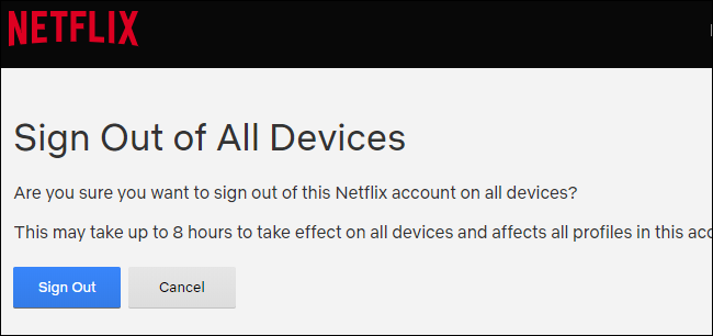 Confirmando o logout de todos os dispositivos Netflix conectados.