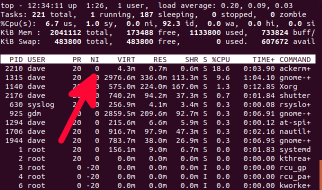 mais rodando em um terminal