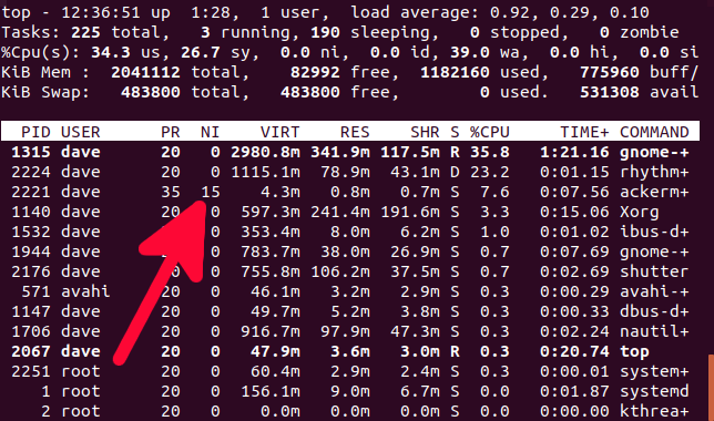 mais rodando em um terminal