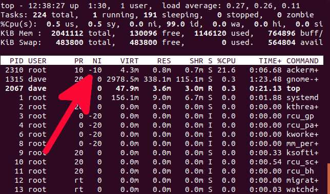 mais rodando em um terminal