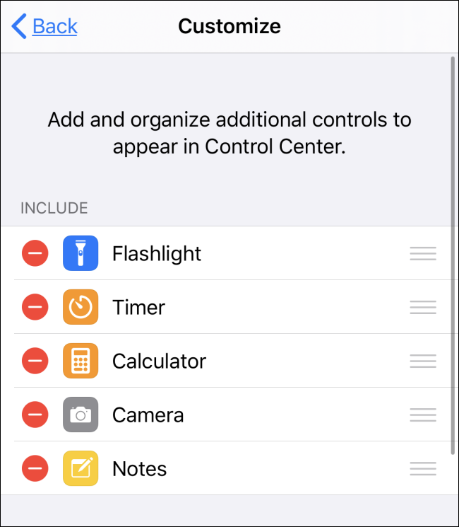 Notas adicionadas ao Control Center no iOS