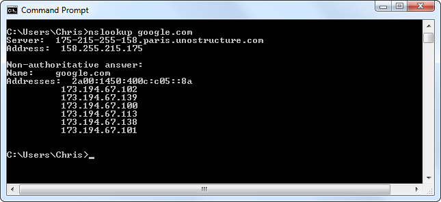 comando nslookup