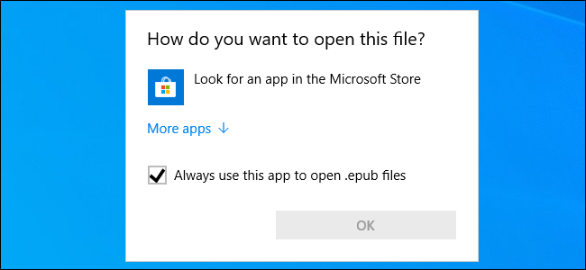 Solicitação de abertura de EPUB no Windows 10
