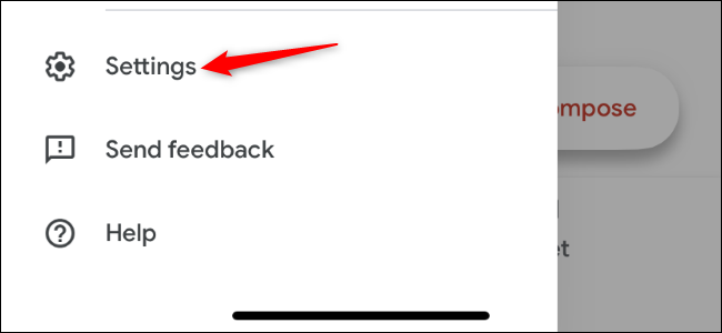 Abrindo a tela de configurações do aplicativo Gmail no iPhone.