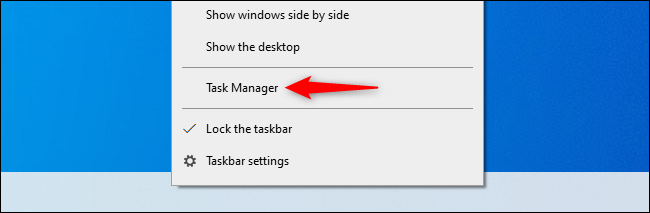 Iniciando o Gerenciador de Tarefas na barra de tarefas do Windows 10.