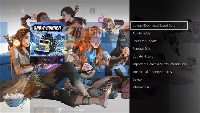 Selecione "Upload / Download de dados salvos" na tela inicial do PS4.