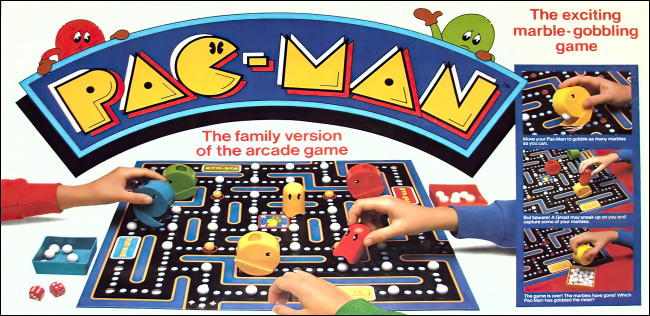 Capa da caixa do jogo de tabuleiro Milton Bradley Pac-Man