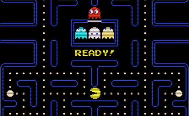 O "Pronto!"  tela na versão de 1980 de "Pac-Man".