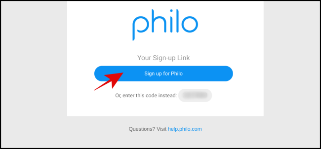 Clique em “Sign Up for Philo”. 