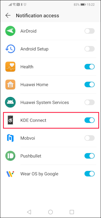 O KDE conecta com permissão de notificação concedida