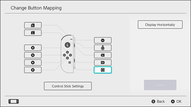 Selecione um mapeamento de botão para alterar no Nintendo Switch