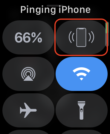 A opção "Pinging iPhone" em um Apple Watch.