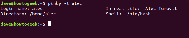 saída de formato longo do pinky para usuário sem plano ou arquivo de projeto em uma janela de terminal