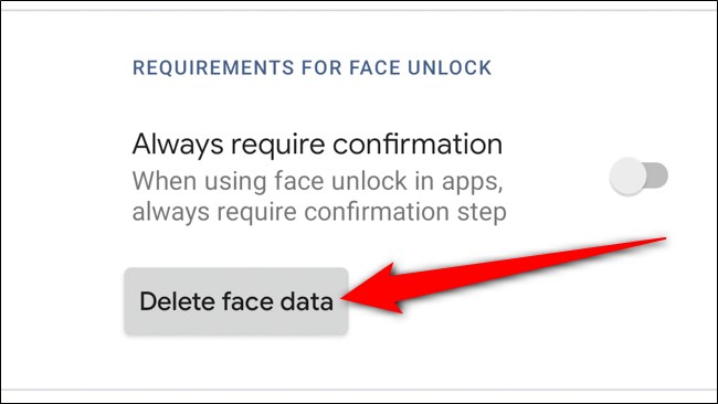 Google Pixel 4 Toque em Excluir dados faciais