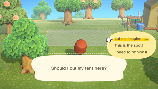 Instalando uma tenda em Animal Crossing: New Horizons