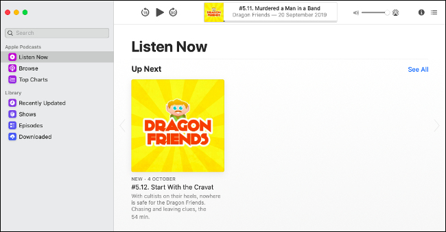 Novo aplicativo de podcasts no macOS Catalina