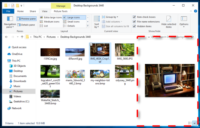 Exemplo de painel de visualização no Windows 10 File Explorer