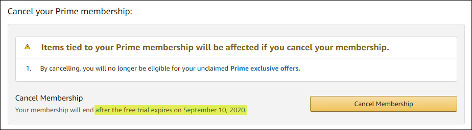 cancelar o amazon prime trial